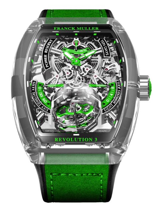 Review Franck Muller Vanguard Revolution 3 Skeleton Sapphire - Green V50 REV 3 PR SQT VR SAPHIRE Replica Watch